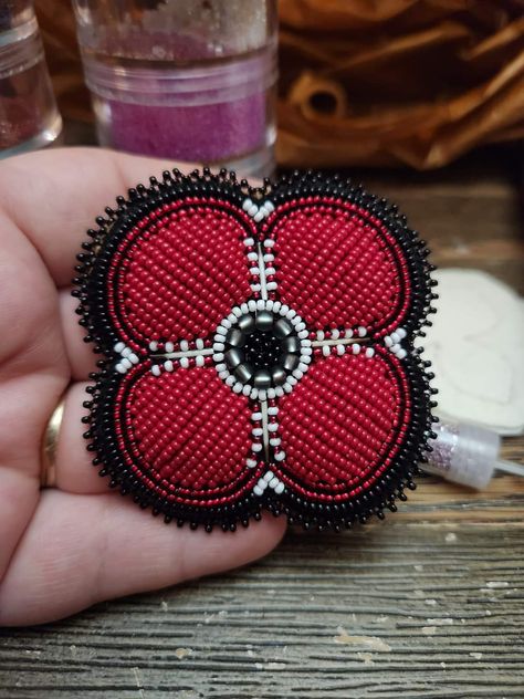 Beaded Poppies Pattern, Beaded Poppy Pattern, Beaded Poppies, Christi Belcourt, Beaded Poppy, Bead Applique, Beaded Things, Poppy Pattern, Bead Sewing