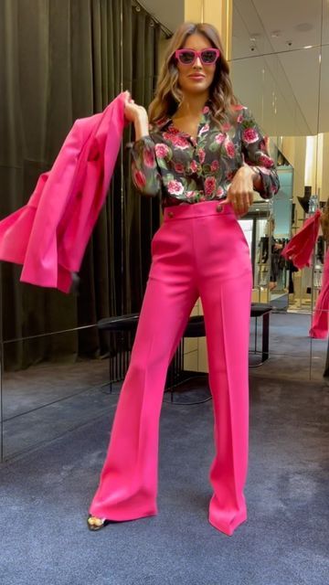 Hot Pink Professional Outfit, Fuschia Trousers Outfit, Fushia Blouse Outfit, Hot Pink Dress Pants Outfit, Fucsia Outfit Combination, Fushia Pants Outfit, Fushia Blazer Outfit, Fushia Top Outfit, Fuschia Pants Outfit