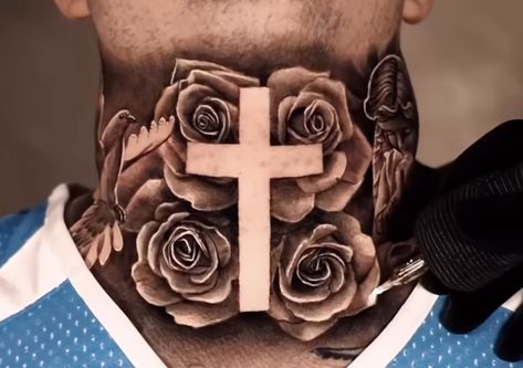 Cross Throat Tattoo, Mens Throat Tattoo, Neck And Throat Tattoos, Men’s Neck Tattoos, Neck And Throat Tattoos Men, Throat Tattoos, Full Leg Tattoos, Throat Tattoo, Tattoos Men