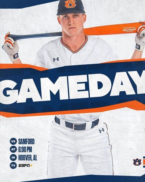 Baseball Social Media Design, Baseball Gameday Graphics, Baseball Portraits, Athletic Graphics, Auburn Baseball, Youth Sports Photography, Gameday Graphics, Baseball Graphics, Softball Posters