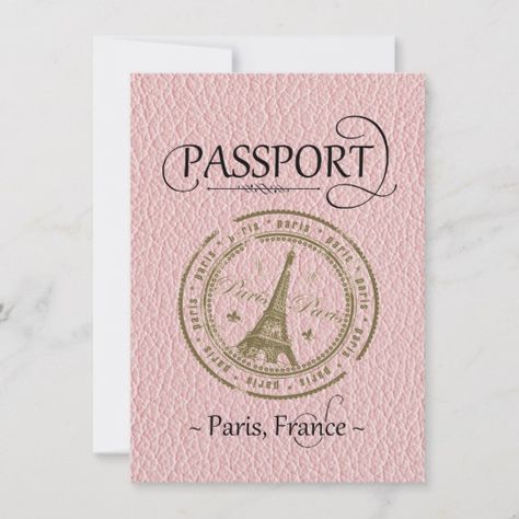 Pink Paris Passport Birthday Invitation Destination Birthday Invitations, Passport Save The Date, Paris Passport, Paris Themed Birthday Party, Paris Birthday Parties, Passport Invitations, Parisian Theme, Paris Theme Party, Paris Birthday