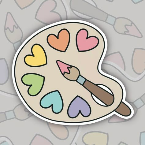 Paint Palette Sticker, Colorful Rainbow Gift For Art Teacher, Artist Palette, Paint Brush, #stickersprintable #stickersheets #funnystickers #stickerideas #aestheticstickers #cutestickers Paint Palette Drawing Simple, Art Teacher Stickers, Stickers For Artists, Arts And Crafts Drawing, Art Pallet Drawing, Art Palette Drawing, Paint Pallet Drawing, Paint Palette Tattoo, Paint Palette Drawing