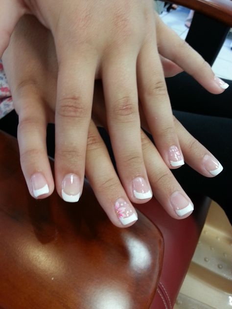 French nail for kid's. #frenchnail, #kidsnail, #nailforkid's, #flowernails, #naildesign, French Nails For Kids, Gel Polish Nail Designs, Nail Art For Kids, Kids Nail Designs, Ten Nails, French Tip Nail Designs, French Nail Designs, White Nail Designs, French Tip Acrylic Nails