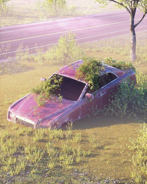 Post Apocalyptic Art, Retro Artwork, Dreamcore Weirdcore, Scenery Pictures, Trending Pins, Graffiti Wallpaper, Abandoned Cars, Cinematic Photography, Car Drawings