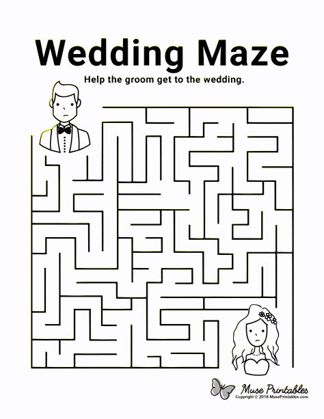 Free printable wedding maze. Download it at https://museprintables.com/download/maze/wedding/ Wedding Word Search Free Printable, Free Wedding Coloring Pages, Wedding Colouring Page, Wedding Colouring Printables, Kid Wedding Activities, Wedding Color Pages, Kids Activities Wedding, Wedding Coloring Pages Free Printable, Wedding Activity Pages