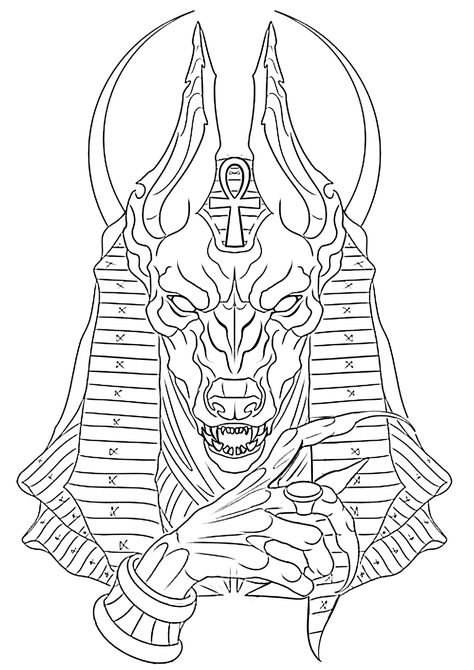 Anubis Tattoo Outline, Anubis Stencil, Anubis Tattoo Stencil, Hand Tattoos Men, Anubis Drawing, Tattoo Crane, Egypt Tattoo Design, Egyptian Drawings, Dragon Tattoos For Men