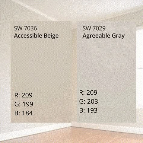 Accessible Beige vs Agreeable Gray: Which is best for your home? Accessible Beige Vs Agreeable Gray, Exterior House Paint Color Schemes, Beige Living Room Walls, Beige Wall Colors, Beige Paint Colors, Beige Room, Greige Paint Colors, Behr Paint Colors, Accessible Beige