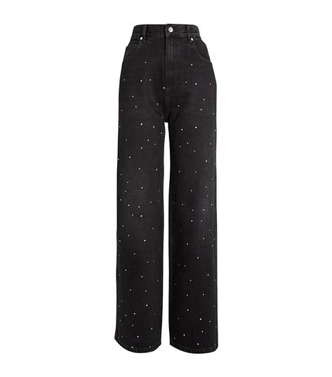 Womens SANDRO black Rhinestone High-Rise Straight Jeans | Harrods US Style For Party, Glitter Jeans, Rhinestone Jeans, Leg Belt, Sandro Paris, Black Rhinestone, Relaxed Style, Colored Jeans, Straight Jeans