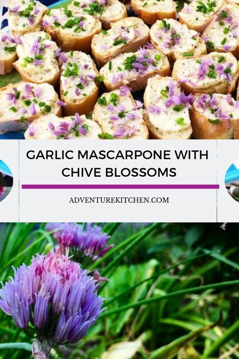 A super-simple hors d'oeuvre to showcase those gorgeous spring chive blossoms. #AdventureKitchen #RecipeIdeas #Appetizers #SpringCooking #EasyPartyRecipes #Garlic #Chives Garlic Flowers Recipe, Chive Blossom Recipe, Chive Blossom Uses, Chives Flowers, Chive Blossom, Easter Food Appetizers, Edible Flowers Recipes, Wild Food Foraging, Wedding Appetizers