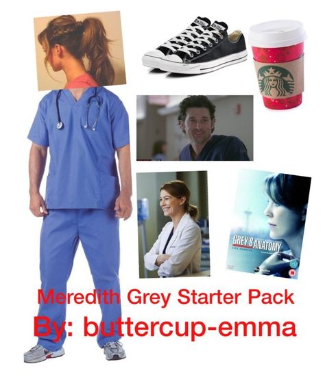 "Meredith Grey Starter Pack" by buttercup-emma on Polyvore featuring Converse and Grey's Anatomy Meredith Grey Halloween Costume, Greys Anatomy Costume, Meredith Grey Costume, Greys Anatomy Halloween Costumes, Greys Anatomy Costumes, Cabin Party, Frat Boy Outfit, Anatomy Stickers, Frat Boys