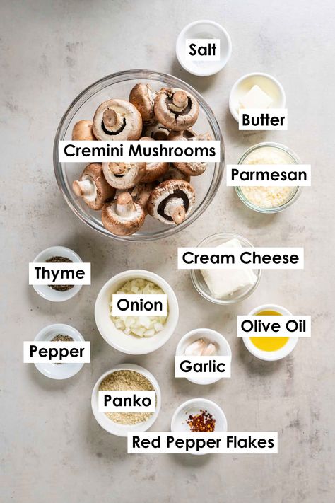 These Stuffed Mushrooms are the best holiday party appetizer! In this easy recipe, mushrooms are stuffed with cream cheese, parmesan, garlic and herbs and then baked until the topping is crispy and golden. Stuffed Button Mushrooms, Simple Stuffed Mushrooms, Stuffed Mushrooms Easy, Holiday Party Appetizers, Holiday Appetizers Recipes, Button Mushrooms, Air Fryer Recipes Chicken, Party Appetizer, Thanksgiving Food