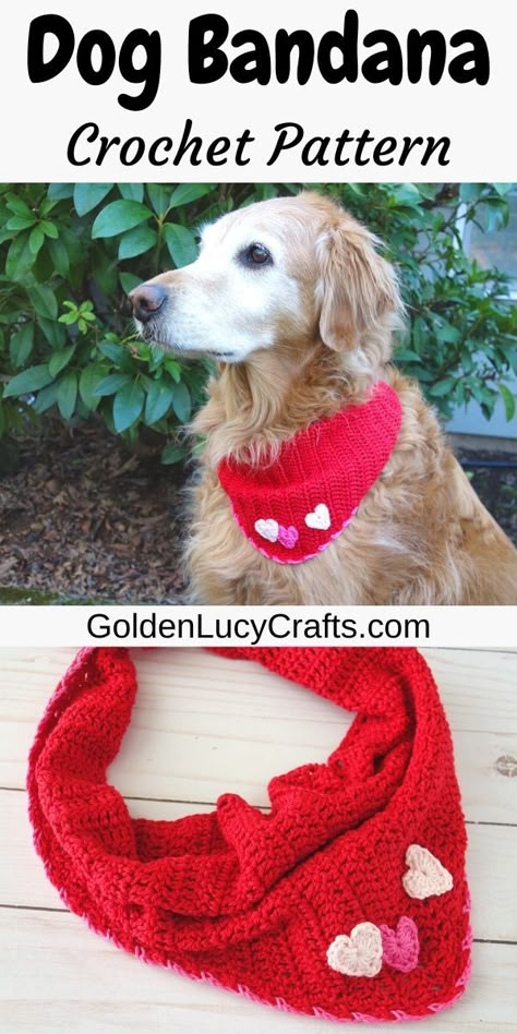 Valentine’s Day crochet dog bandana, free crochet pattern, Valentine dog bandana, scarf, DIY dog bandana, DIY dog stuff, pet clothes, crochet for dog, crochet for pets Easy Crochet Dog Bandana, Crochet Dog Projects, Crochet Bandana Dog, Crochet Dog Bandana Free Pattern Easy, Dog Scarf Crochet Pattern Free, Dog Crochet Bandana, Crochet Dog Costume Free Pattern, Dog Bandana Crochet Pattern, Crochet For Dogs Patterns Free