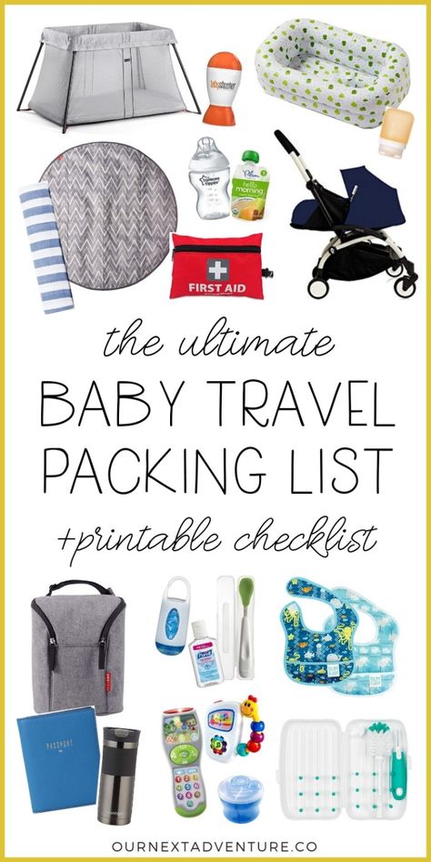 Baby Packing List Travel, Baby Travel Checklist, Travel Packing List Printable, Baby Packing List, Baby Vacation, Traveling With A Baby, Travel Packing Checklist, Travel Packing List, Baby Travel Gear