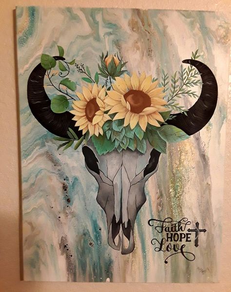 Cow Skull Painting Ideas On Canvas, Cow Skull Painting On Canvas, Diy Western Canvas Painting, Western Acrylic Painting, Western Painting Ideas On Canvas, Country Painting Ideas, Western Painting Ideas Easy, Western Painting Canvas, Roma Style