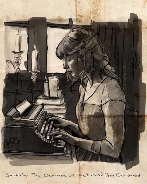 Taylor Swift Art Aesthetic, Taylor Swift The Smallest Man, The Tortured Poets Department Poster, Aesthetic Taylor Swift Poster, Taylor Swift Tortured Poets Department, Taylor Swift Ipad Wallpaper, Typewriter Drawing, Taylor Swift Fanart, Taylor Swift Fan Art