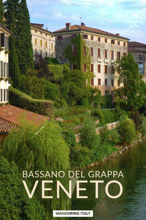 Bassano del Grappa is an interesting Veneto town associated with Grappa, ceramics, and a covered wooden bridge, the Ponte degli Alpini. Bassano del Grappa has a romantic side as well. Sit at a bar over the Palladian covered bridge and the serene Brenta river and you can't help feeling all is well with the world. Bassano Del Grappa Italy, Bassano Del Grappa, Veneto Italy, Wooden Bridge, Regions Of Italy, Covered Bridge, Northern Italy, Covered Bridges, All Is Well