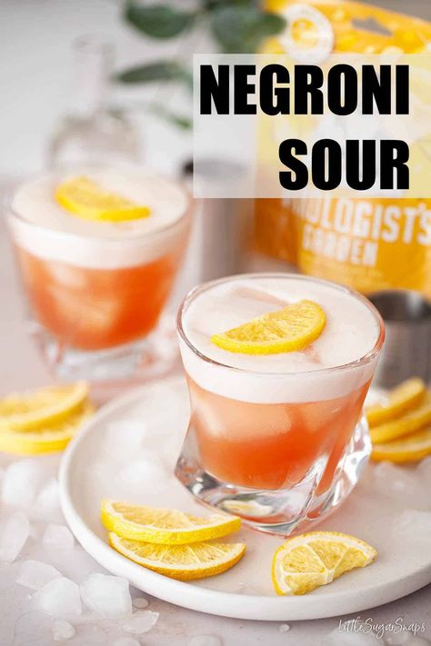 This Negroni sour is a lively take on the classic Negroni cocktail. Aesthetically pleasing, with a frothy top and plenty of citrus character alongside the bittersweet components, this gin and Campari sour is a bit of a gem. Negroni Sour, Classic Negroni, Frozen Drink Recipes, Champagne Recipes Cocktails, Negroni Cocktail, Frozen Cocktail Recipes, Gin Sour, Sour Foods, Sour Cocktail