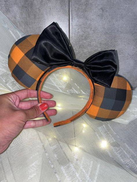 Black and Orange Checkered / Fall / Halloween Minnie Ears / Mickey Ears | Ears By Kailee Universal Trip, Fall And Halloween, Minnie Ears, Black And Orange, Mickey Ears, Fall Halloween, The Fall, Hoop Earrings, Halloween