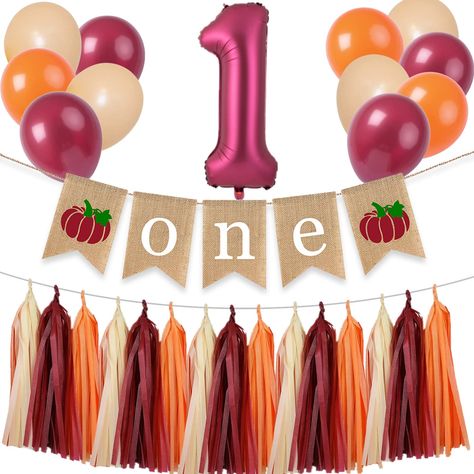 Fall Birthday One Year Old, 1st Bday Pumpkin Theme, Fall Birthday Banner, First Birthday Ideas Fall, 1st Birthday Party Food Ideas Fall, Pumpkin First Birthday Party, Pumpkin Is One Birthday, Thanksgiving 1st Birthday Girl, Thanksgiving First Birthday Girl