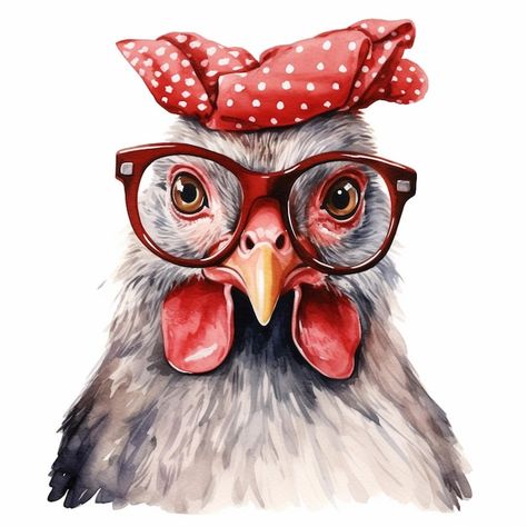 Chicken Wearing Glasses, Chicken Pictures Art, Farm Animal Painting, Chicken Pictures, Country Chicken, Chicken Painting, Painted Plant Pots, Chicken Garden, Chickens And Roosters