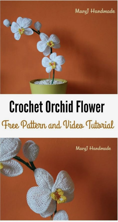 DIY Crochet Orchid Flower Orchid Crochet, Crochet Orchid, Crochet Puff Flower, Crochet Plants, Crochet Garden, Crochet Flowers Easy, Rose Patterns, Crochet Flowers Free Pattern, Crochet Bouquet