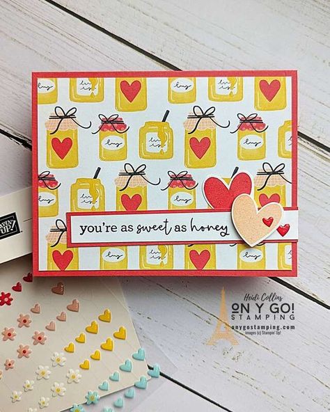 Quick and easy handmade card for Valentine's Day or just to say thank you. This card uses the Bee Mine suite from Stampin' Up!'s 2024 January-April Mini Catalog. Stampin Up 2024 Mini Catalog Cards, Stampin Up Valentines 2024, Stampin Up Mini Catalog 2024, Stampin Up Cards 2024, Stampin Up January April 2024, Stampin Up 2024, Bee Mine Stampin Up Cards, Stampin Up Bee Mine Dsp, Su Bee Mine