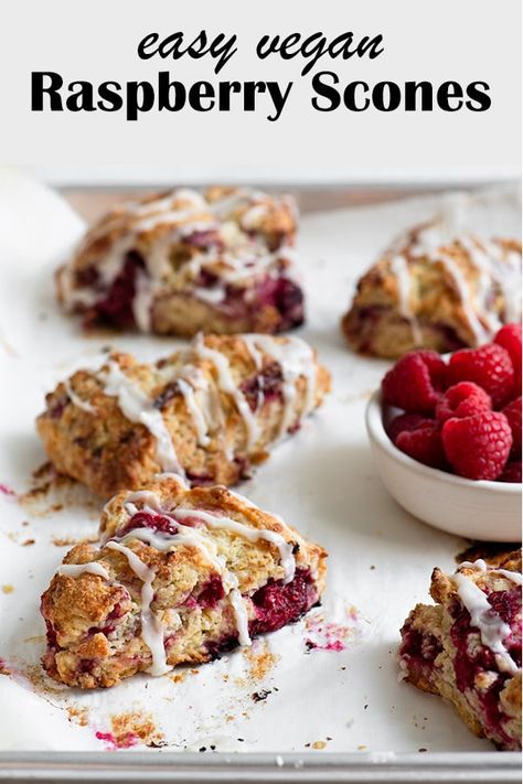 These homemade raspberry scones are so quick and easy to make! They're completely vegan, and absolutely delicious! Enjoy them for an easy breakfast or afternoon snack. #veganbaking #veganscones #scones #baking #vegantreats #raspberries Rose Scones, Lemon Raspberry Scones, Paleo Baking Recipes, Scones Vegan, Paleo Running Momma, Raspberry Scones, Vegan Scones, Lemon Scones, Raspberry Rose