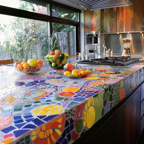 Ecosapiens | Picture a kitchen countertop adorned with a mosaic of vivid colors inspired by the Mediterranean: azure blues, sun-kissed yellows, fiery… | Instagram Earthy Greens, Fiery Red, Kitchen Countertop, Azure Blue, The Mediterranean, Room Colors, Sun Kissed, Kitchen Countertops, Kitchen Renovation