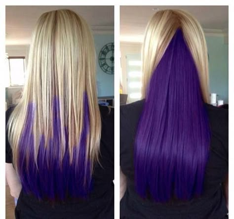 Yup. This is how we doin it this summer ! Burgundy Blonde Hair, Blonde And Purple Hair, Color To Dye Your Hair, Blonde And Purple, Purple Hair Streaks, Purple Blonde Hair, Blonde And Blue Hair, Peekaboo Hair Colors, Unnatural Hair Color