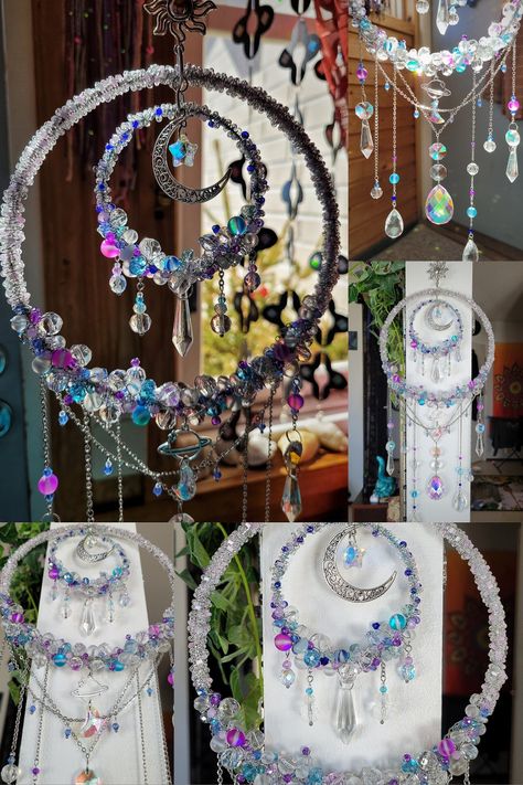 Handmade suncatcher 💜  #suncatcher #crystals #beads #diy #witch #fairy #goddess #doityourself #Handmade #homedecor #käsintehty #teeseitse #askartelu #noita #keiju #sisustus #aurinkosieppari Beaded Suncatcher Diy, Hanging Crystals Diy, Diy Crystal Crafts, Crystal Suncatchers Diy, Diy Witch, Fairy Goddess, Witch Fairy, Suncatcher Diy, Diy Suncatchers