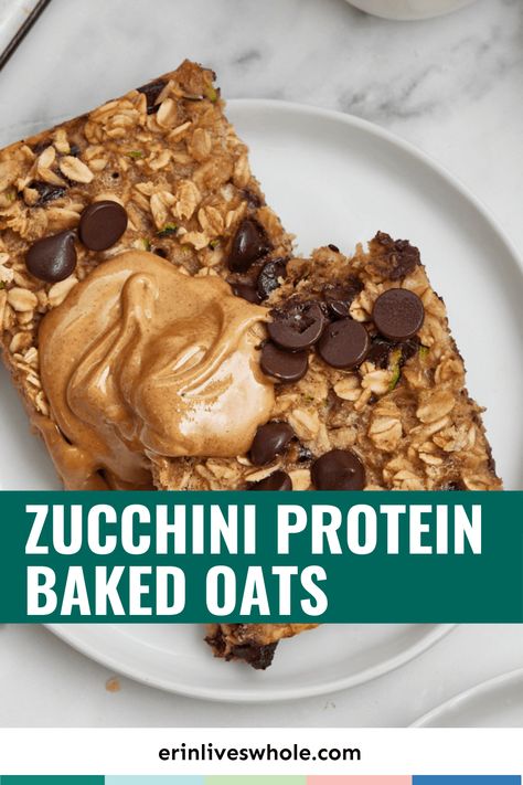 Enjoy vegetables for breakfast! This recipe for zucchini protein baked oats is a wonderful way to use summer zucchini from your garden or the farmer's market. Zucchini Protein, Vegetables For Breakfast, Protein Baked Oats, Erin Lives Whole, Recipe For Zucchini, Zucchini Oatmeal, Summer Zucchini, Protein Baking, Protein Oatmeal