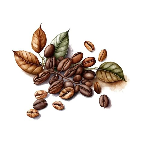 Vector watercolor hand drawn coffee bean... | Premium Vector #Freepik #vector #coffee-grain #coffee-seed #arabica #arabica-coffee Coffee Beans Illustration, Seed Illustration, Coffee Bean Art, Coffee Grain, Food Watercolor, Coffee Watercolor, Seed Art, Coffee Pack, Natural Coffee