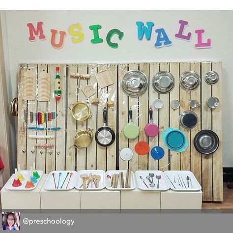 Music Wall Kindergarten, Preschool Music Center Ideas, Music Wall Preschool, Music Area Preschool, Preschool Music Classroom Decor, Music Corner Preschool, Music Center Preschool, Garden Play Area, Ece Teacher