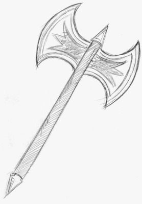 Drawing Of Knife, Swords Drawing Ideas Easy, Viking Drawings Easy, Battle Axes Viking Tattoo, How To Draw A Knife, Ax Drawing, Crossbow Drawing, Labrys Tattoo, Battle Drawing