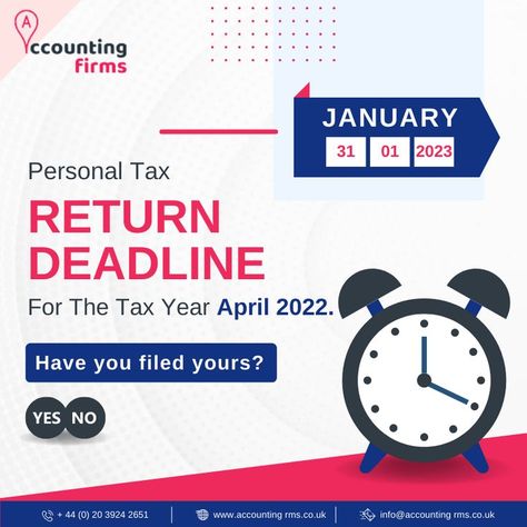 Personal tax return deadline for the tax year April 2022. . . --- 𝗥𝗲𝘁𝘂𝗿𝗻 𝗗𝗲𝗮𝗱𝗹𝗶𝗻𝗲 / 31-01-2023 --- . #accountingfirm #hmrcuk #hmrc #tax #taxseason #taxseason2023 #taxdeadline #taxreturndeadline #taxyear2023 #accounting #finance #personaltax #personaltaxreturn #deadline Pull Up Banner Design, Travel Advertising Design, Tax Deadline, Tax Day, Travel Advertising, Wallpapers Desktop, Accounting Firms, Graphic Design Ads, Tax Season