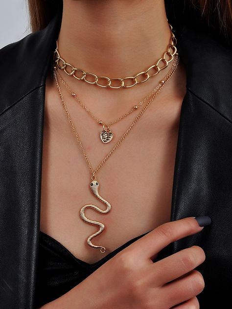 Heart & Snake Charm Layered Necklace Layering Necklaces, Gold Collar, Jewelry Fashion Trends, Layered Necklace, Amazing Products, Layered Necklaces, Zinc Alloy, Diy Jewelry, Sydney