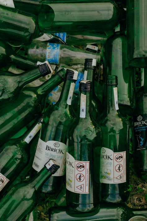 Green Bottle Aesthetic, Bottles Of Alcohol Aesthetic, Glass Bottle Aesthetic, Green Beer Bottles, Green Glass Bottles, Textiles Projects, Creative Textiles, Alcohol Aesthetic, Green Flooring