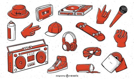 Hiphop Elements, Hip Hop Elements, Hip Hop Graphic Design, Hiphop Aesthetics, Hip Hop Illustration, Hip Hop Aesthetic, Rap Art, 90s Aesthetics, Hip Hop 90s