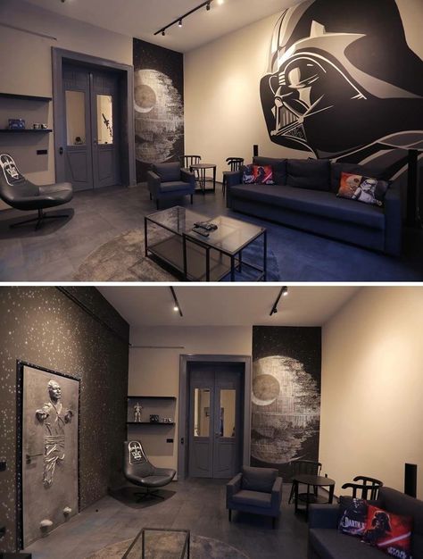 Star Wars Game Room, Star Wars House Decor, Star Wars Living Room, Star Wars Basement, Star Wars Theme Room, Star Wars Furniture, Star Wars Office, Star Wars Man Cave, Star Wars Room Decor