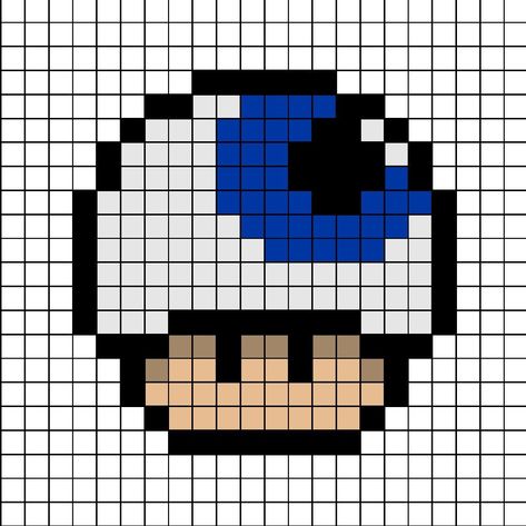 A pixel art template of a Mario mushroom themed as a blue coloured Eye-ball. Mario Mushroom Pixel Art, Pixel Art Mushroom, Mushroom Pixel Art, Pixlr Art, Pixel Art Halloween, Mushroom Pixel, Halloween Pixel Art, Modele Pixel Art, Easy Pixel Art