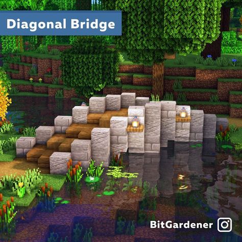 Bee Area Minecraft, Lake Minecraft Ideas, Minecraft Bridge Ideas Cottagecore, Minecraft Walkway Ideas, Minecraft Small Bridge, Animal Crossing Minecraft, Minecraft Garden, Cottagecore Minecraft, Minecraft Mansion