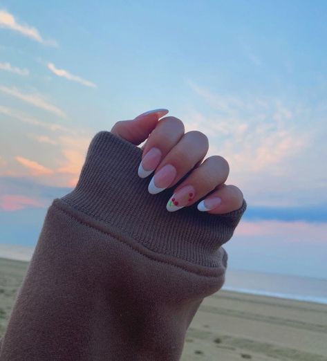 French Nails With Cherries, Nails With Cherries, Blush Pink Nails, Nail Tip Designs, Spring Acrylic Nails, Cherry Nails, Ombre Acrylic Nails, Simple Gel Nails, Casual Nails