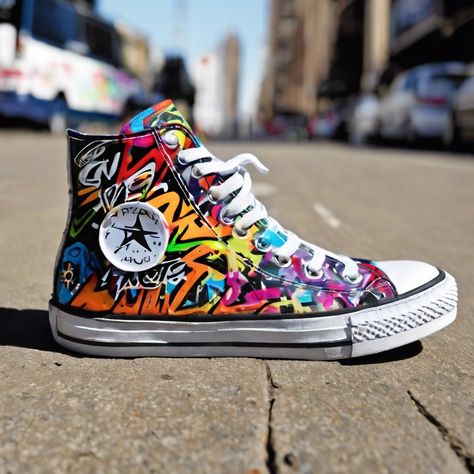 Shoes Painting Ideas Converse, Painted Converse, Custom Sneakers Diy, Painted Clothes Diy, Sneakers Art, Jordan 4s, Sneaker Art, Twinkle Toes, Graffiti Designs