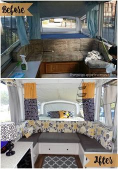 Pop Up Camper Makeover                                                                                                                                                                                 More Camper Crafts, Tent Trailer Remodel, Pop Up Campers, Popup Camper Remodel, Pop Up Tent Trailer, Glamper Camper, Pop Up Trailer, Camper Organization, Crafts Vintage