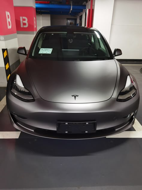 Grey Tesla Aesthetic, Tesla Colors, Tesla Model 3 Wrap, Grey Tesla Model 3, Wrapped Tesla, Wrapped Cars, Tesla Model 3 Matte Black, Tesla Model Y Midnight Silver Metallic, Tesla Aesthetic