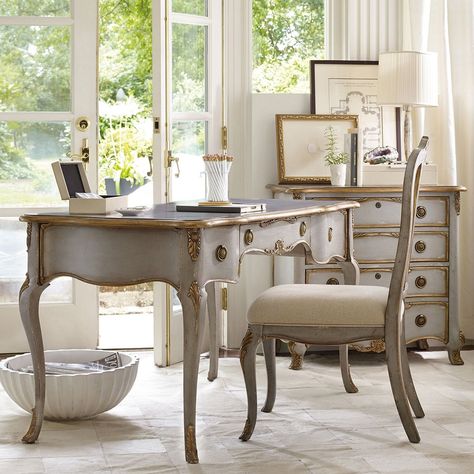 If you’re looking for a pretty French desk at a reasonable price, this shopping guide offers 18 affordable options with great style and French attitude. #frenchdecorelegant Country Office, French Desk, French Country Bathroom, French Country Furniture, French Country Bedrooms, French Country Kitchens, Country Bedroom, Distressed Furniture, French Doors Interior