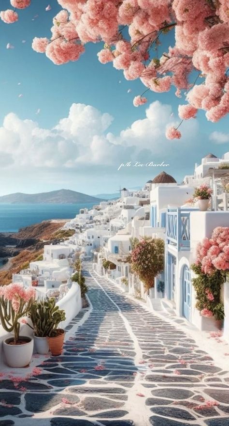 Mykonos Greece Wallpaper, Santorini Streets, Santorini Wallpaper, Summer In Greece Aesthetic, Summer In Europe Aesthetic, Mykonos Aesthetic, Santorini Greece Aesthetic, Greece Wallpaper, Whisper Background