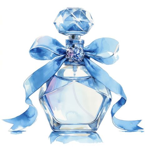 Blue coquette perfume bottle illustration watercolor ribbon. | free image by rawpixel.com / Sasi Aesthetic Perfume Bottles, Perfume Art Painting, Perfume Bottle Illustration, Overly Edit, Coquette Perfume, Perfume Drawing, Perfume Illustration, Blue Emojis, Blue Perfume Bottle