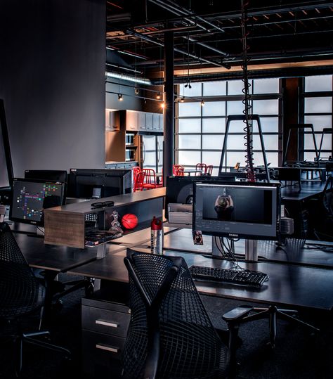 Open plan offices from Stereo D Offices - Toronto Media Company Office, Tech Building Design, Hi Tech Office Design, Tech Startup Office Design, High Tech Office Design, Media Office Design, High Tech Home Office, High Tech Interior Design, Tech Office Interior