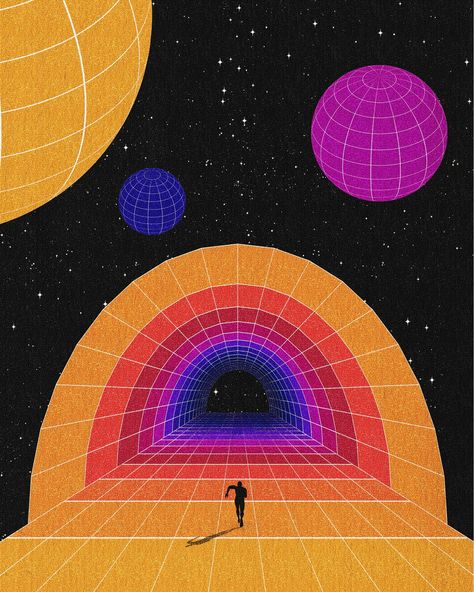 Space Vintage Aesthetic, Writing A Comic, Abstract Visuals, Space Composition, Neon Space, Color Perception, Nostalgia Art, Spatial Relationships, Abstract Graphic Design